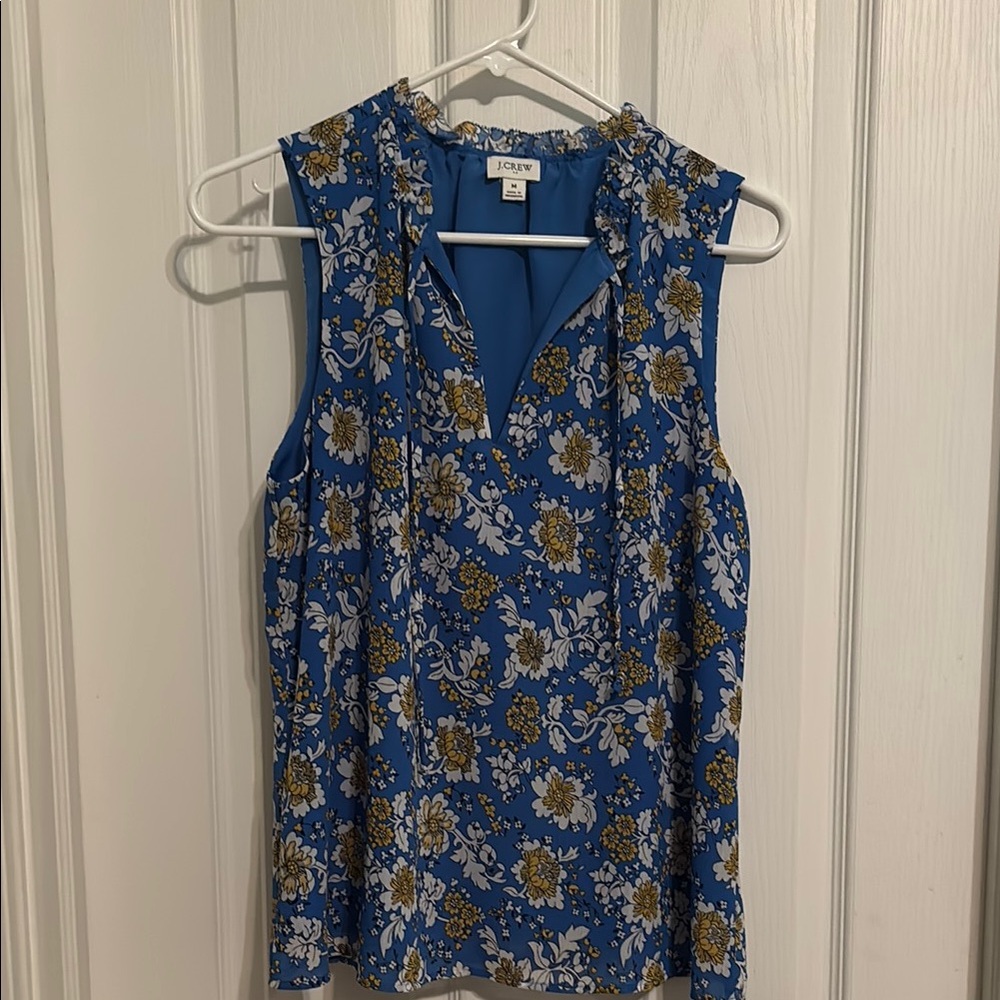 J. Crew Factory Blue Floral Sleeveless Blouse